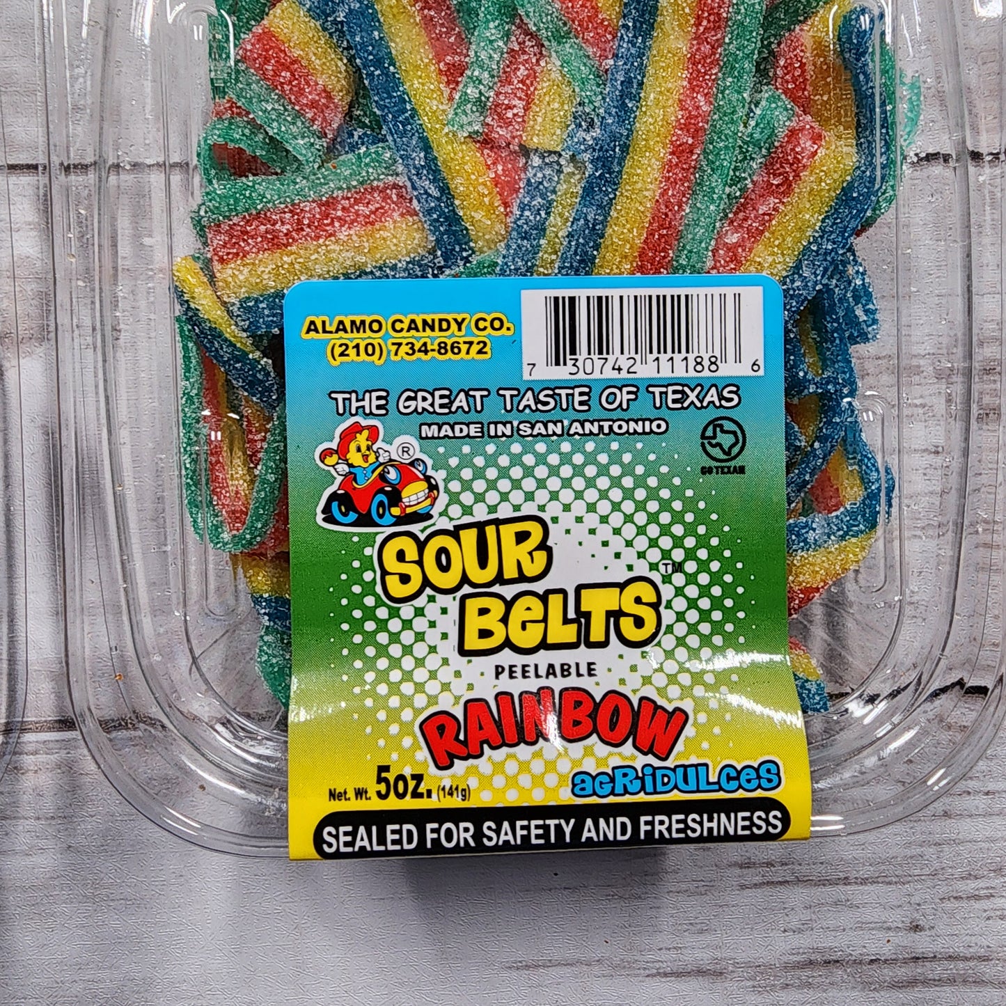 Alamo Candy Co. Sour Belts Peelable Rainbow Acribulces – 5oz (2 Pack)