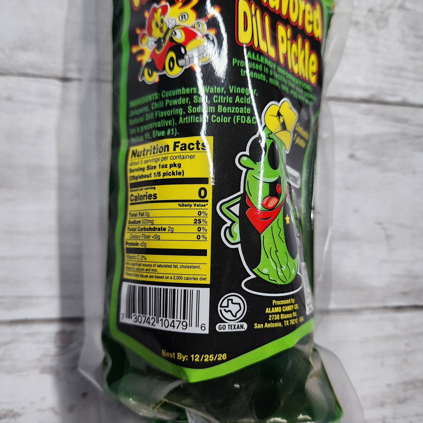 Alamo Candy Flavored Dill Pickles; Chamoy, Cherry, Jalapeno, Plain Dill