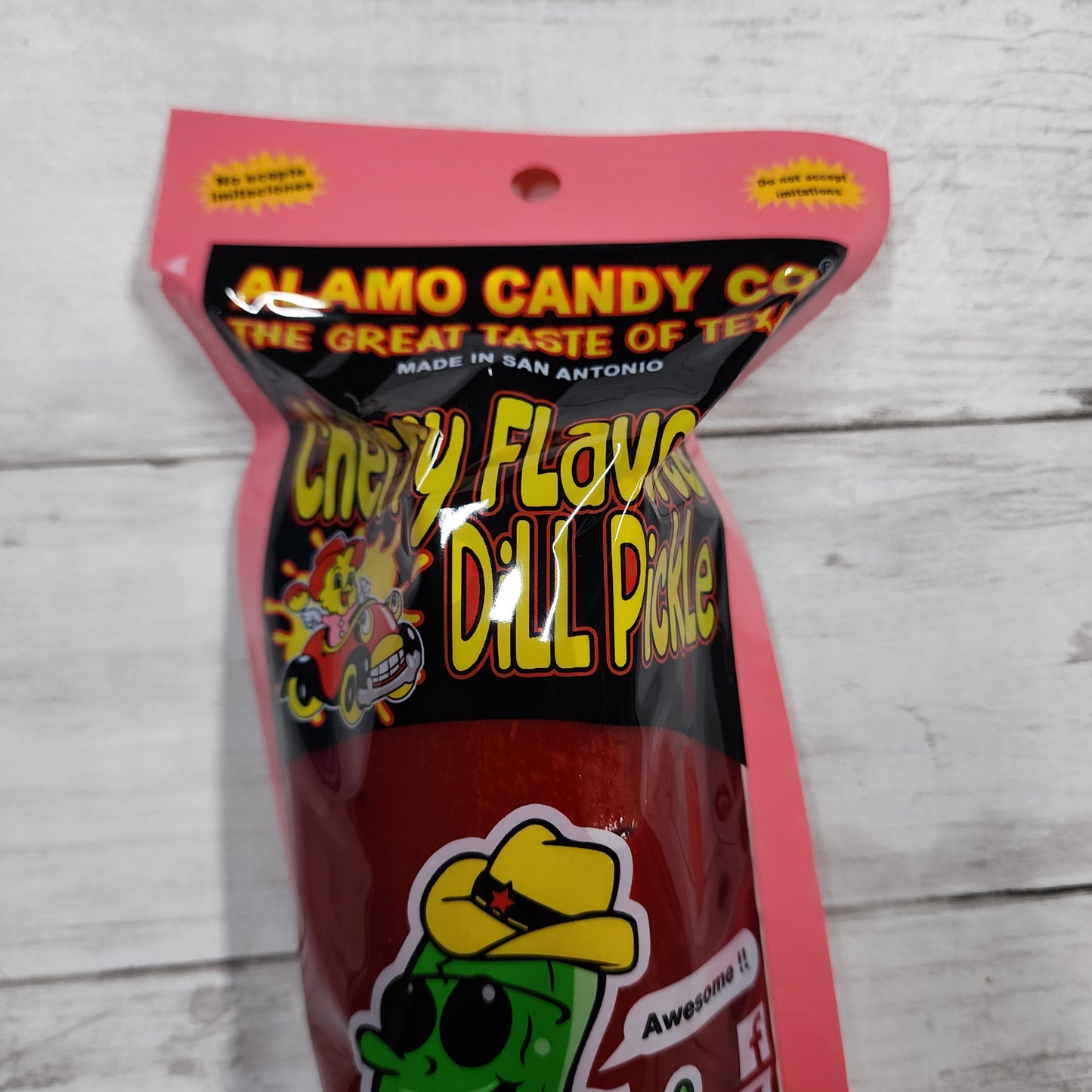 Alamo Candy Flavored Dill Pickles; Chamoy, Cherry, Jalapeno, Plain Dill