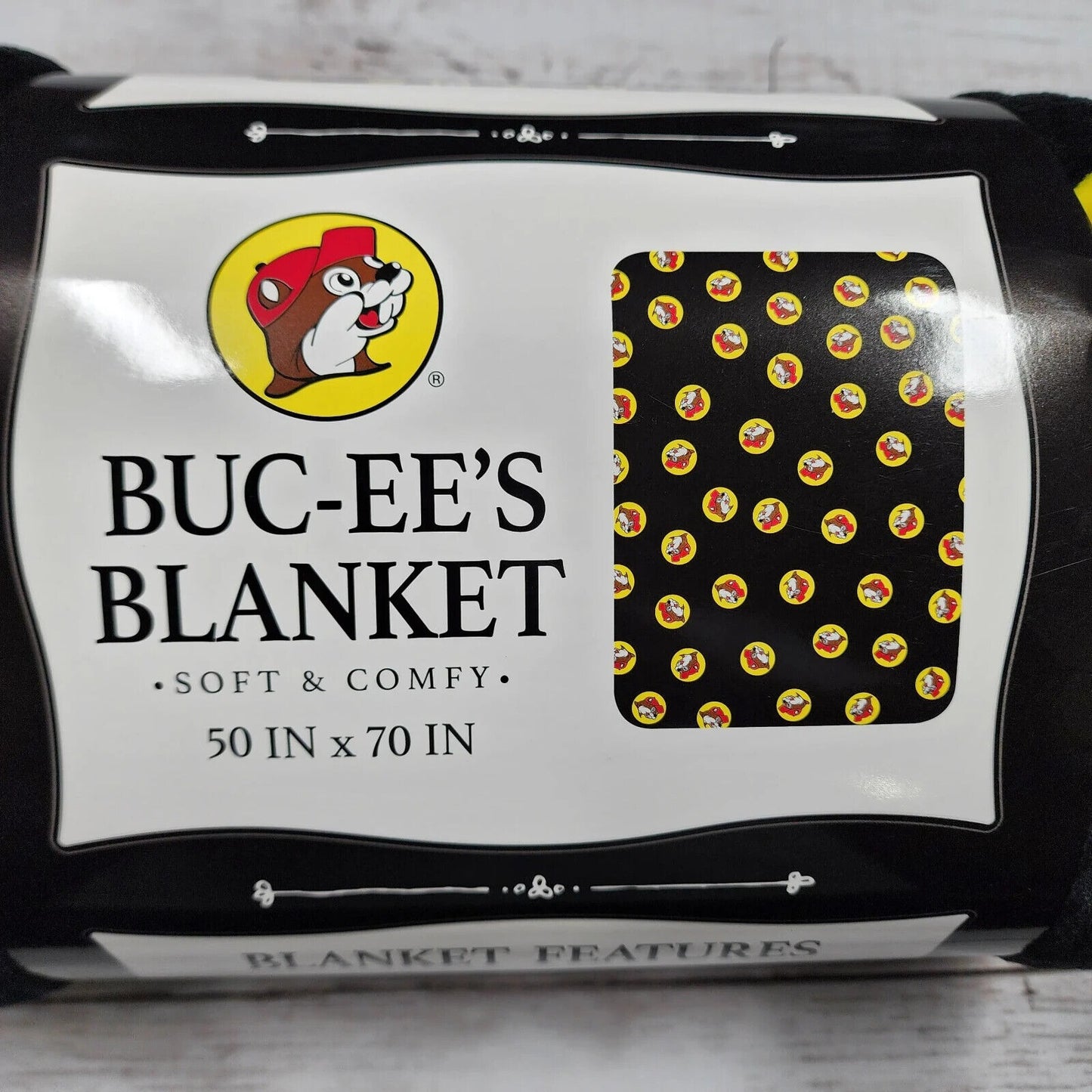 Buc-ee's Blanket Soft & Comfy 50in x 70in Black Yellow Red