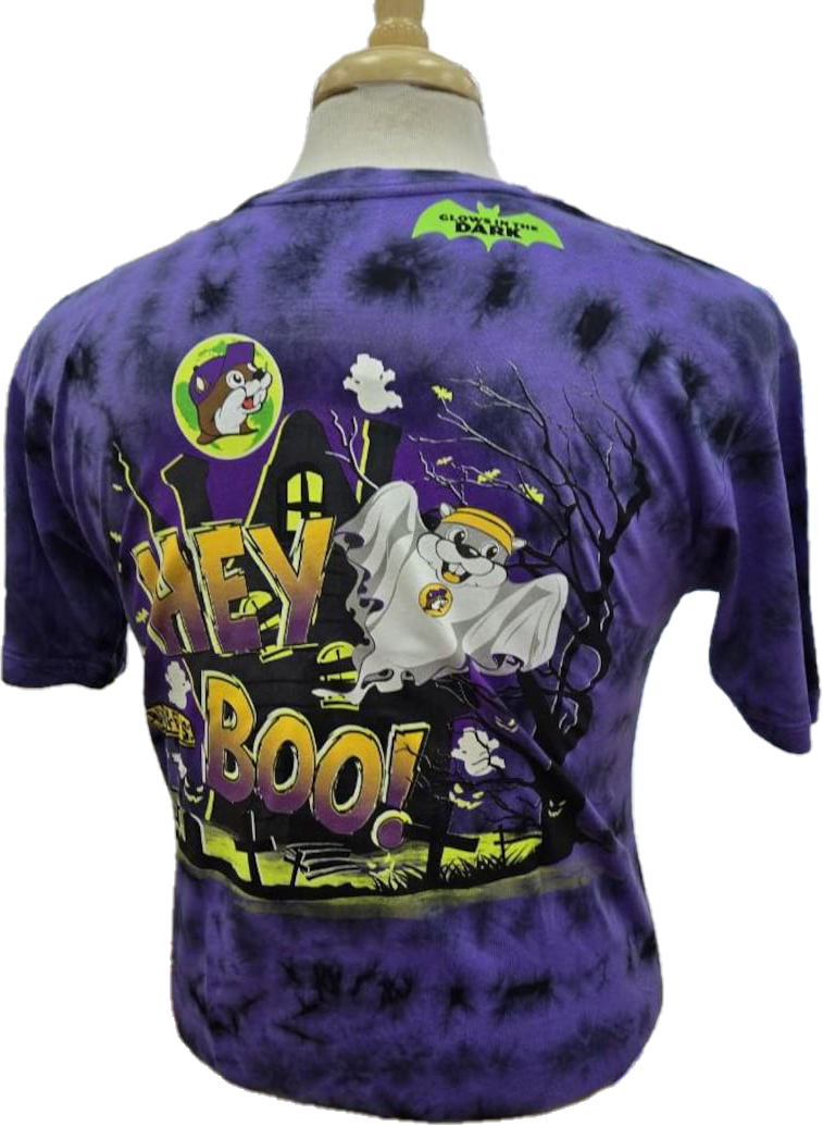 2024 Buc-ees Halloween "Hey Boo!" Glow In The Dark Purple Orange T Shirt