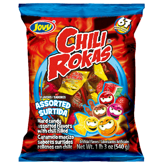 JOVY Chili Rokas Assorted Surtida Hard Candy with chili filled 1 LBS