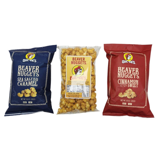 Bucees Beaver Nuggets Variety Pack(Original, Sea Salt Caramel, Cinnamon Sweet) - LonestarGoodies