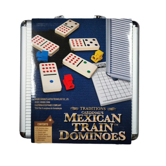 Cardinal’s Mexican Train Dominoes Game Set with Aluminum Case – 91 Tiles, Trains, Score Pad - LonestarGoodies