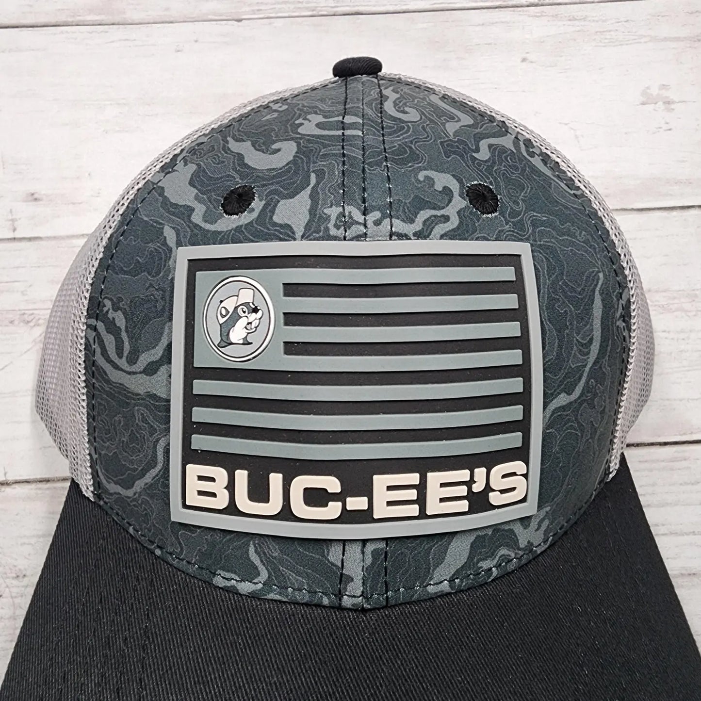 Buc-ees Black Grey Floral Flag Adjustable Snapback Cap